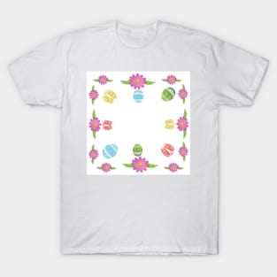 Easter eggs and pink flowers background T-Shirt